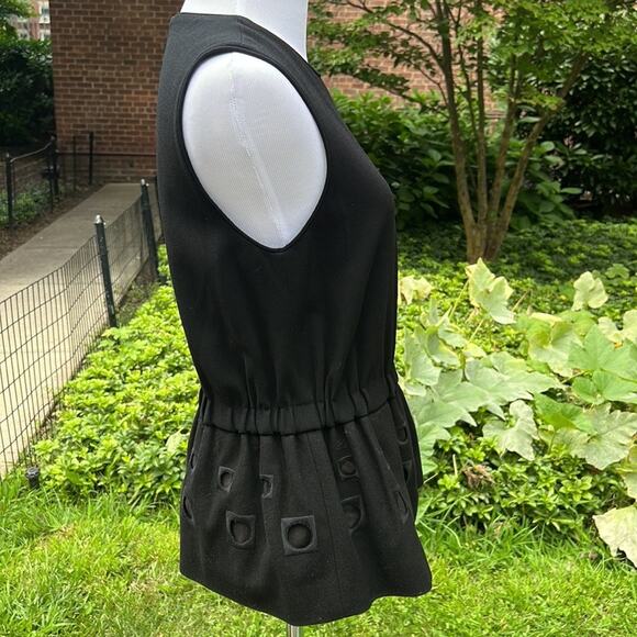 Tibi Black Wool Cutout Peplum Hem Top - Picture 8 of 8